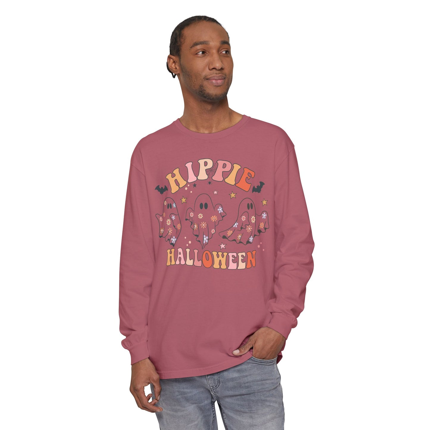 Hippie Ghosts Halloween Long Sleeve T-Shirt, Spooky Casual Wear, Fall Fashion, Halloween Party Tee, Gift for Ghost Lovers
