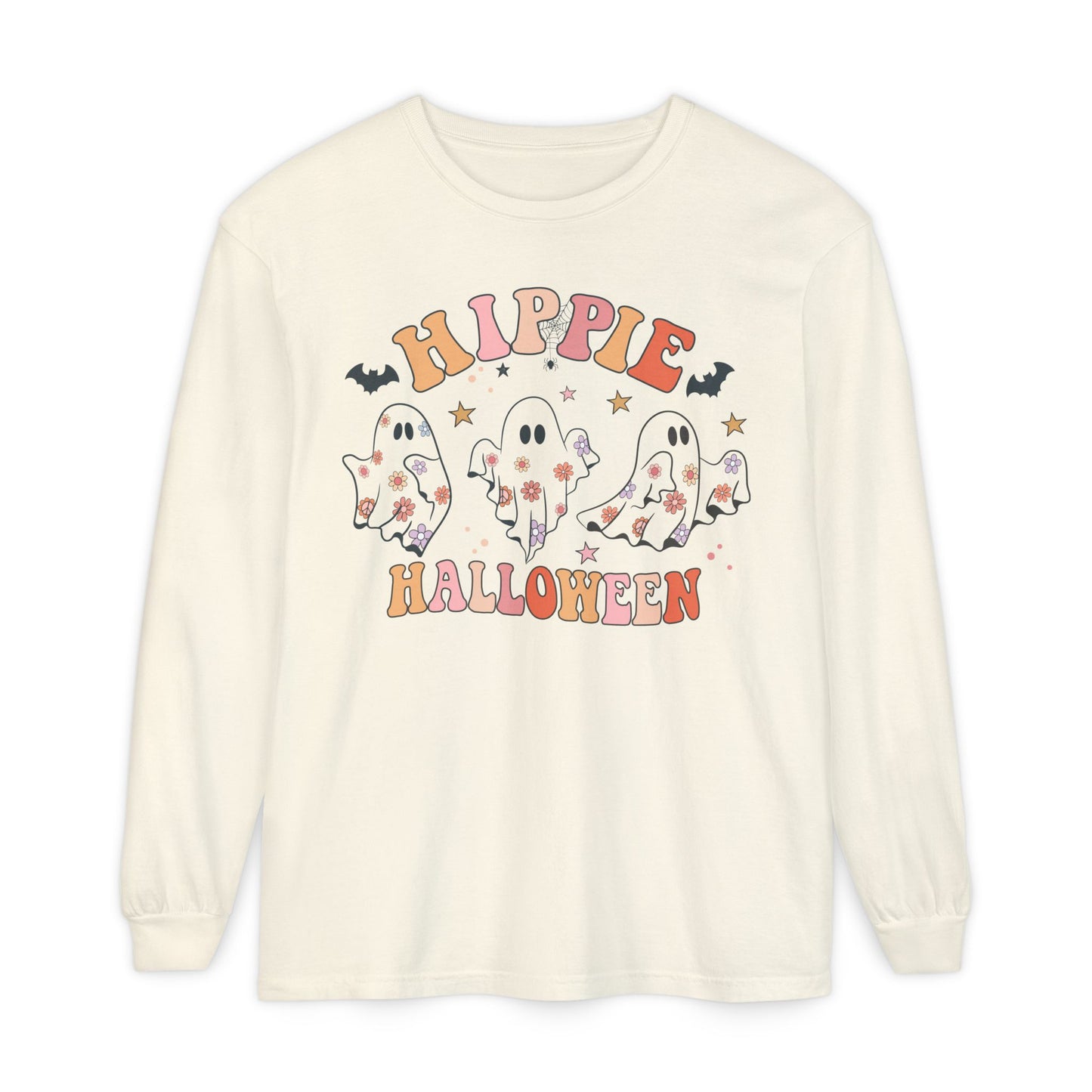 Hippie Ghosts Halloween Long Sleeve T-Shirt, Spooky Casual Wear, Fall Fashion, Halloween Party Tee, Gift for Ghost Lovers