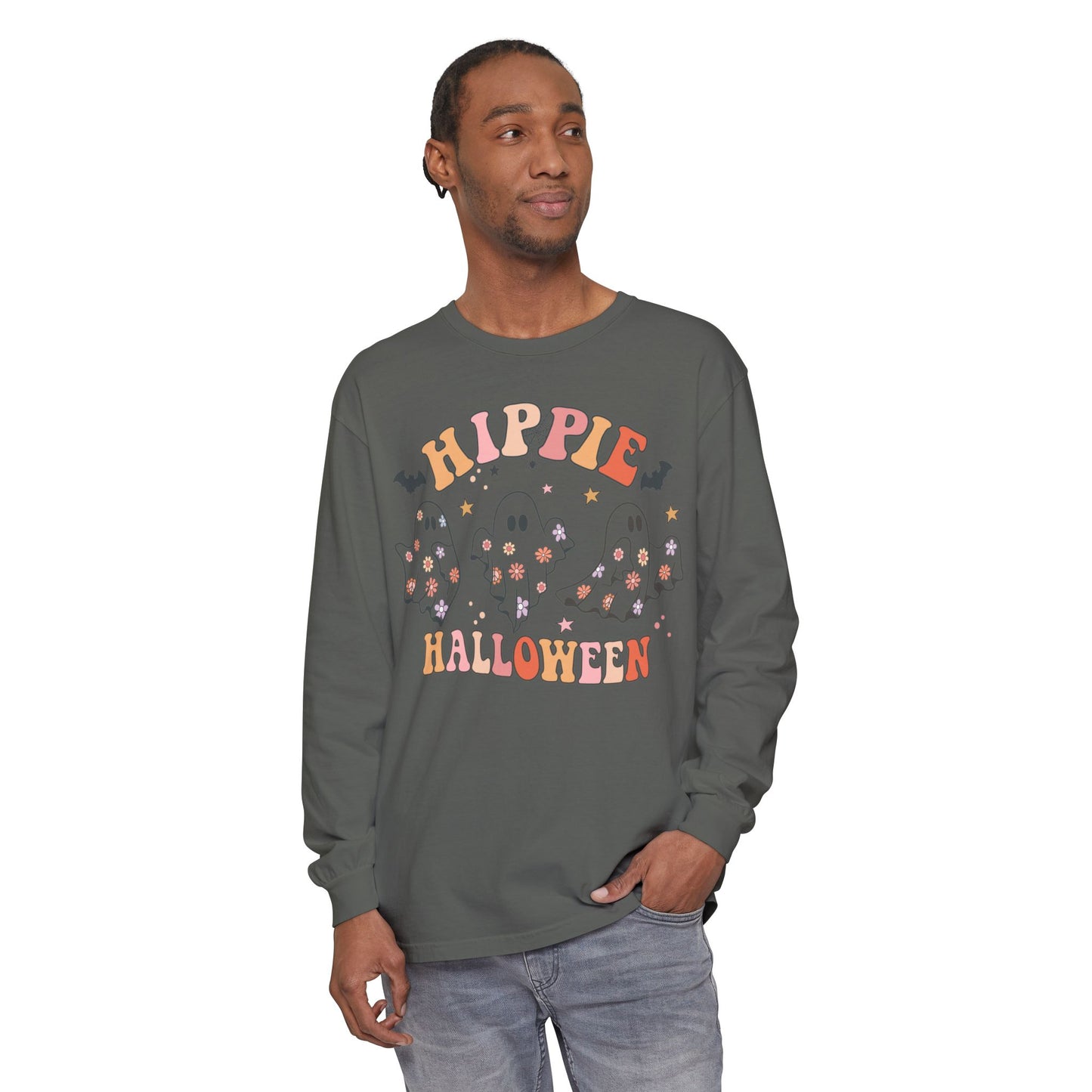 Hippie Ghosts Halloween Long Sleeve T-Shirt, Spooky Casual Wear, Fall Fashion, Halloween Party Tee, Gift for Ghost Lovers