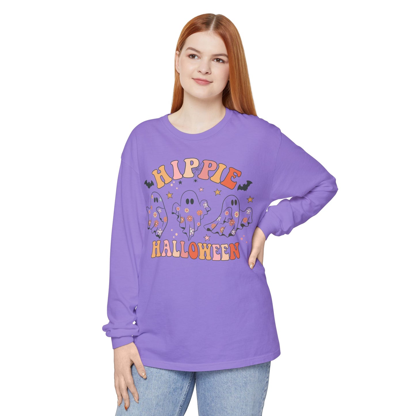 Hippie Ghosts Halloween Long Sleeve T-Shirt, Spooky Casual Wear, Fall Fashion, Halloween Party Tee, Gift for Ghost Lovers