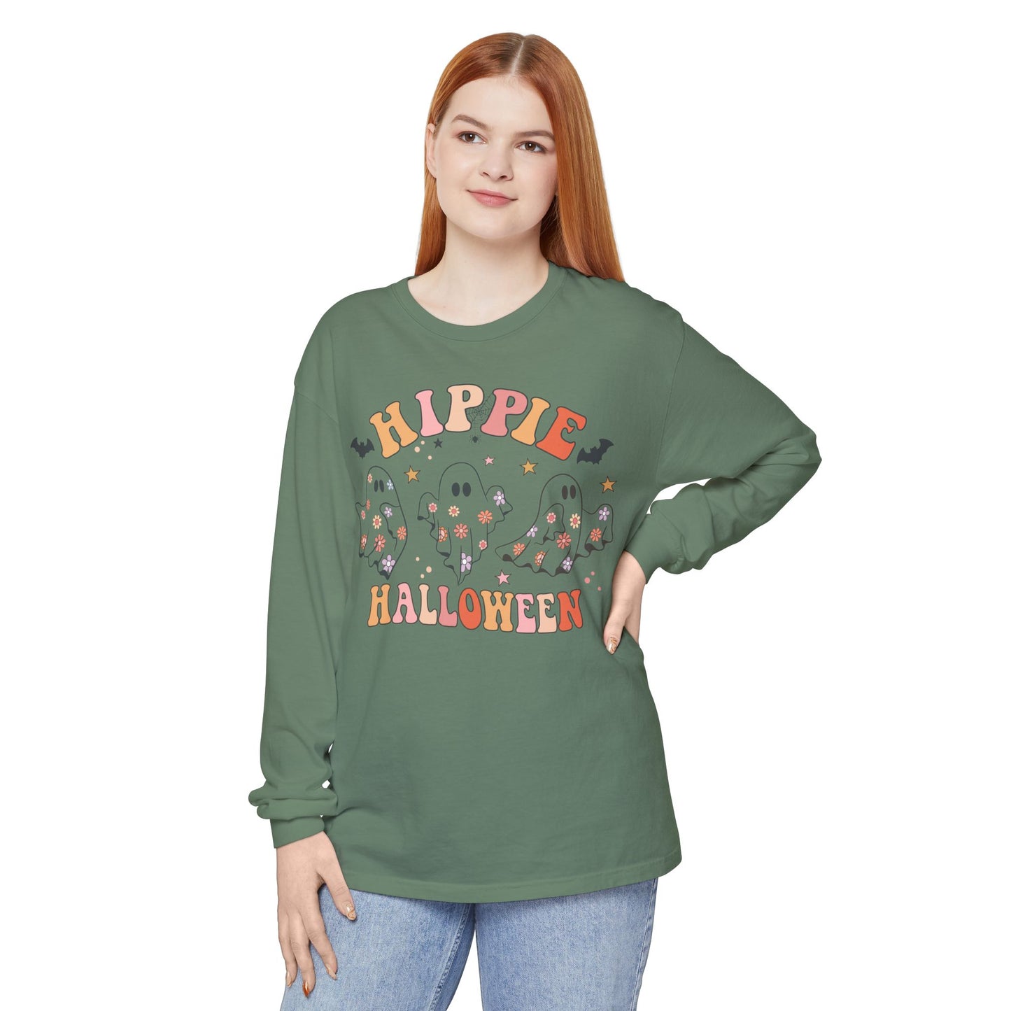 Hippie Ghosts Halloween Long Sleeve T-Shirt, Spooky Casual Wear, Fall Fashion, Halloween Party Tee, Gift for Ghost Lovers