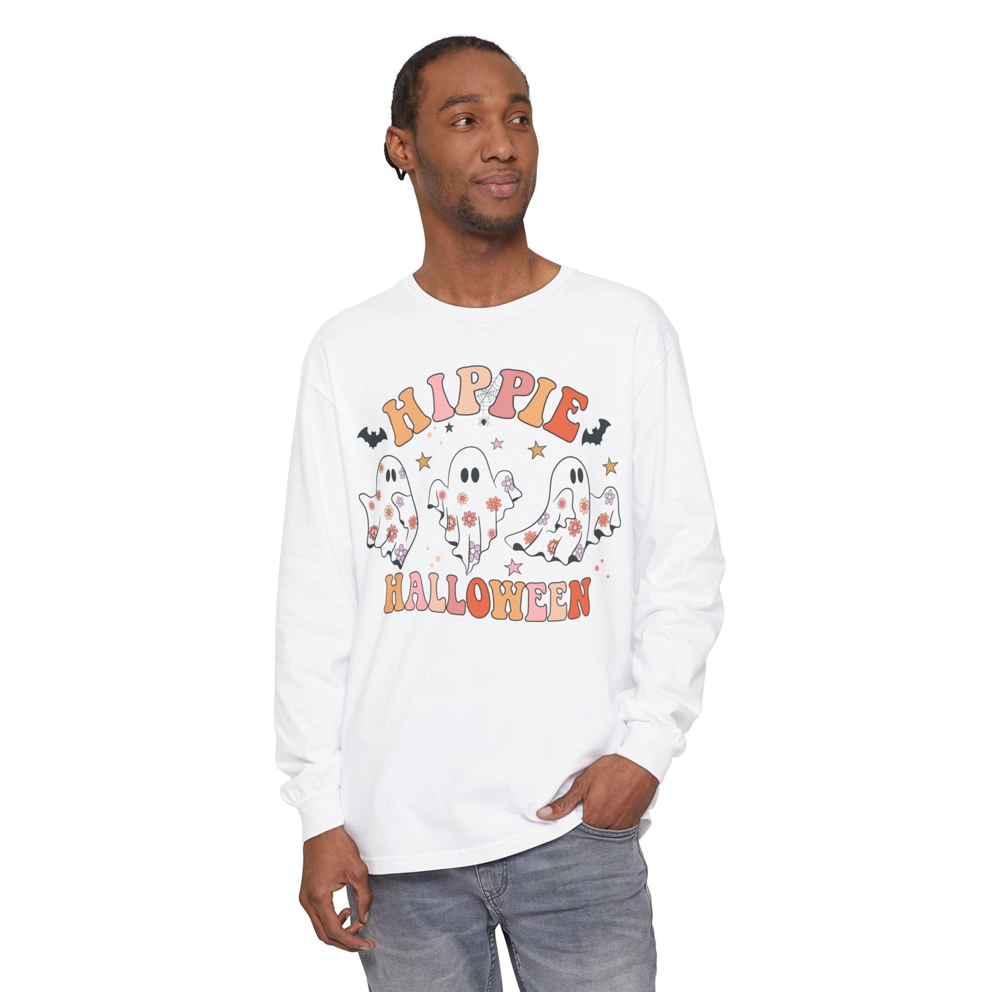 Hippie Ghosts Halloween Long Sleeve T-Shirt, Spooky Casual Wear, Fall Fashion, Halloween Party Tee, Gift for Ghost Lovers