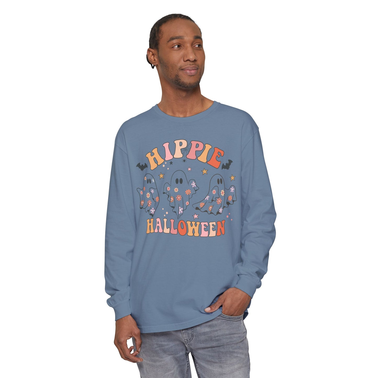 Hippie Ghosts Halloween Long Sleeve T-Shirt, Spooky Casual Wear, Fall Fashion, Halloween Party Tee, Gift for Ghost Lovers