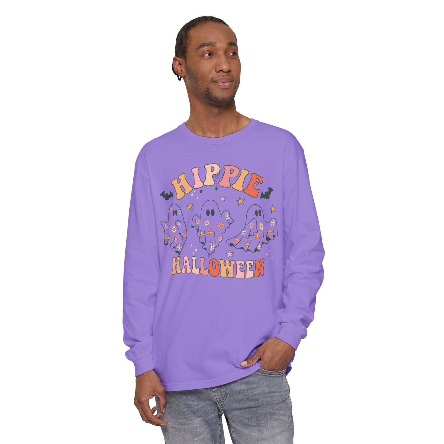 Hippie Ghosts Halloween Long Sleeve T-Shirt, Spooky Casual Wear, Fall Fashion, Halloween Party Tee, Gift for Ghost Lovers