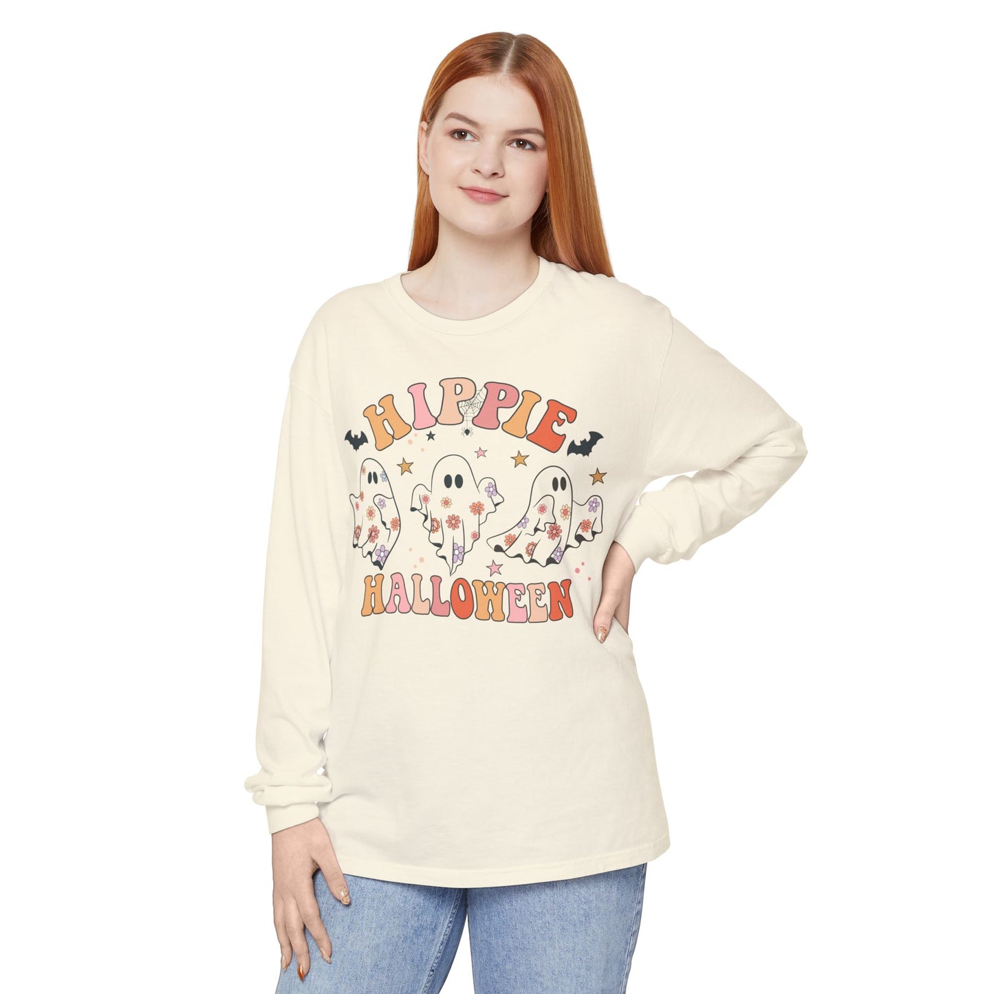 Hippie Ghosts Halloween Long Sleeve T-Shirt, Spooky Casual Wear, Fall Fashion, Halloween Party Tee, Gift for Ghost Lovers