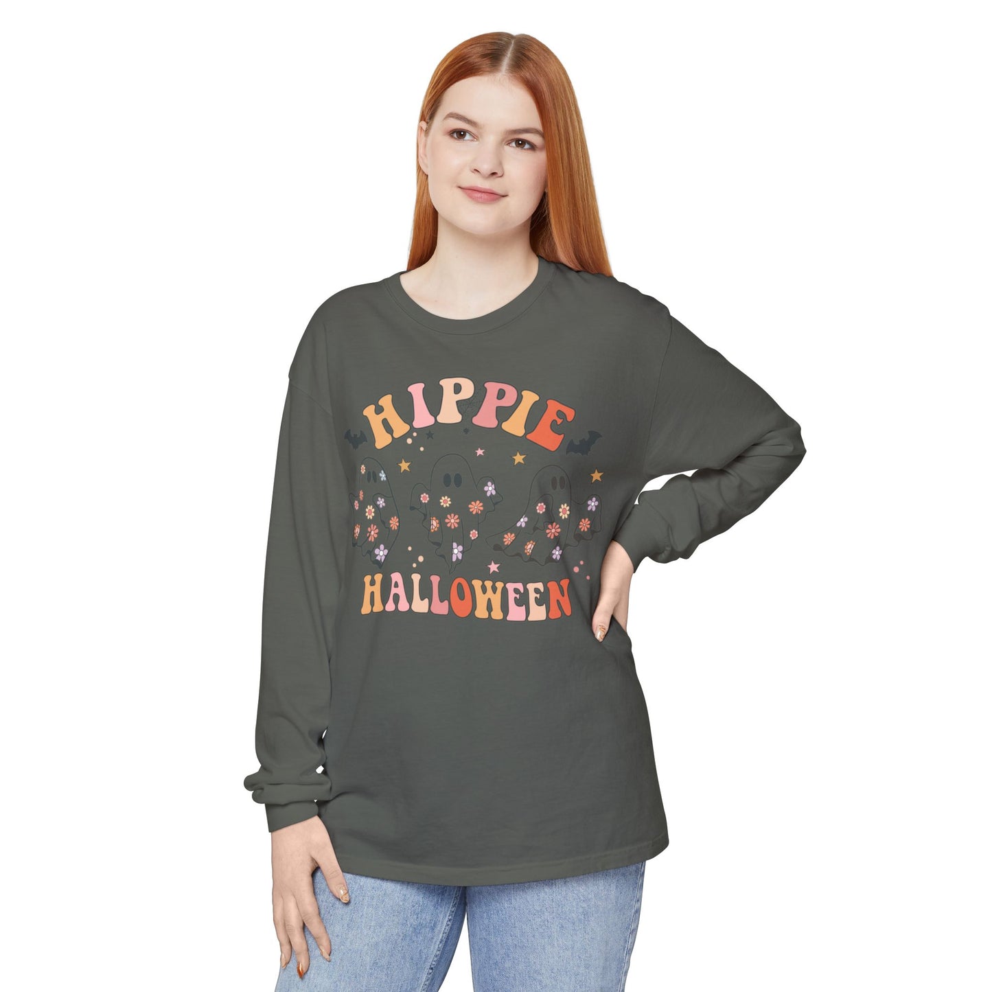 Hippie Ghosts Halloween Long Sleeve T-Shirt, Spooky Casual Wear, Fall Fashion, Halloween Party Tee, Gift for Ghost Lovers