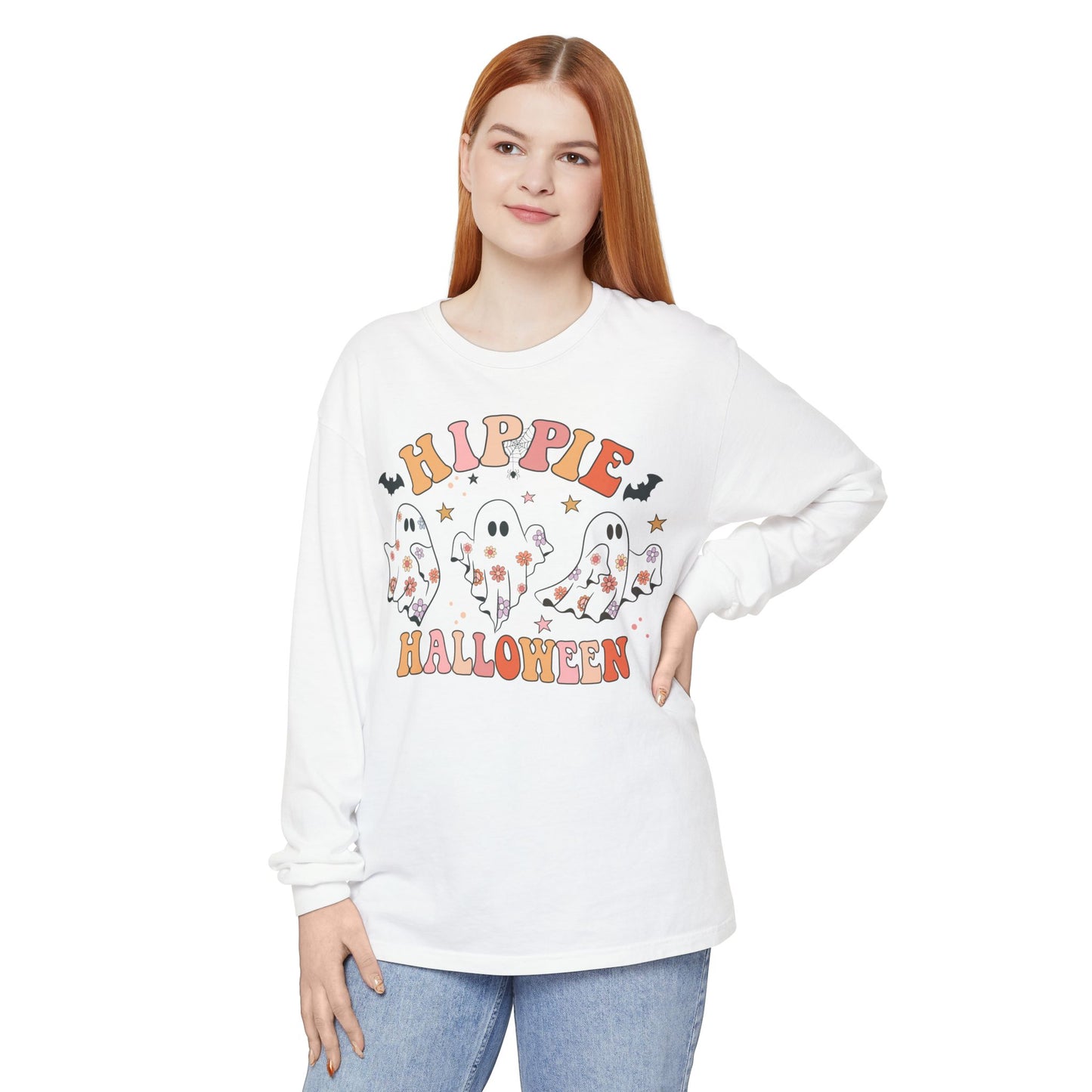 Hippie Ghosts Halloween Long Sleeve T-Shirt, Spooky Casual Wear, Fall Fashion, Halloween Party Tee, Gift for Ghost Lovers