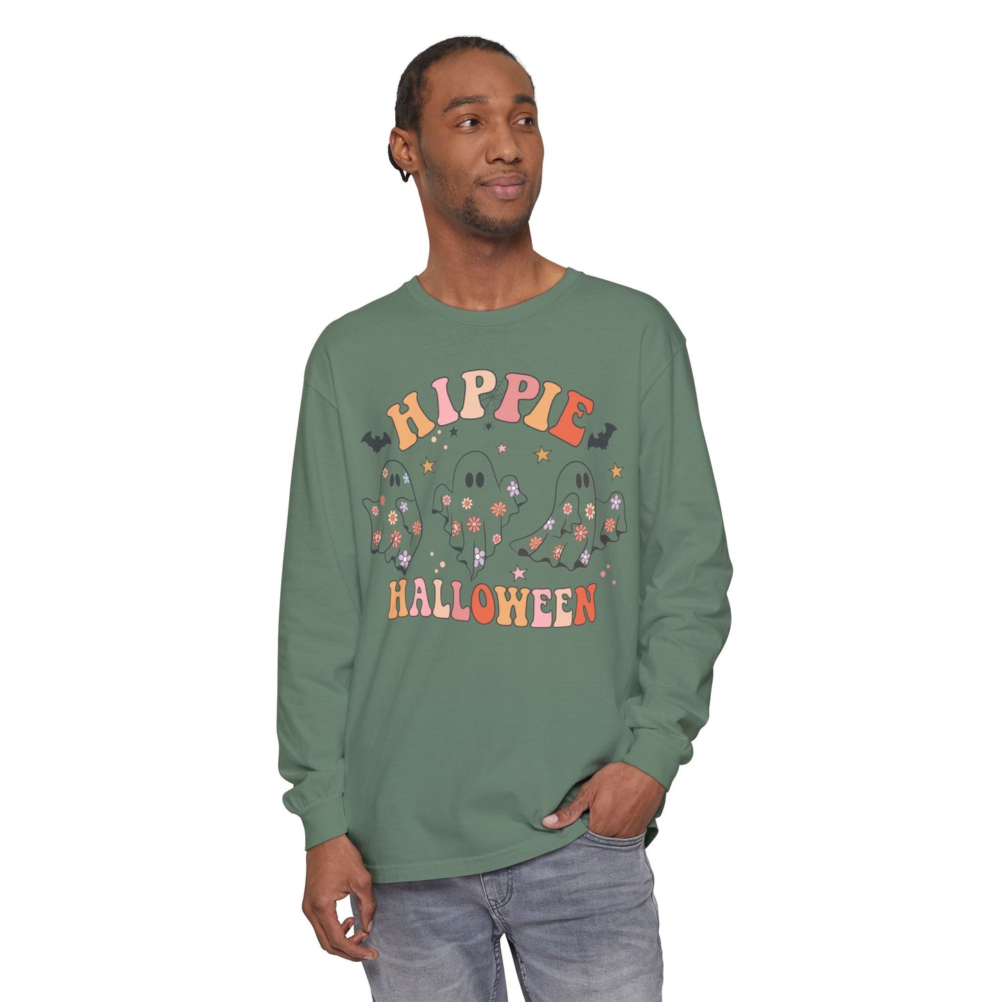 Hippie Ghosts Halloween Long Sleeve T-Shirt, Spooky Casual Wear, Fall Fashion, Halloween Party Tee, Gift for Ghost Lovers