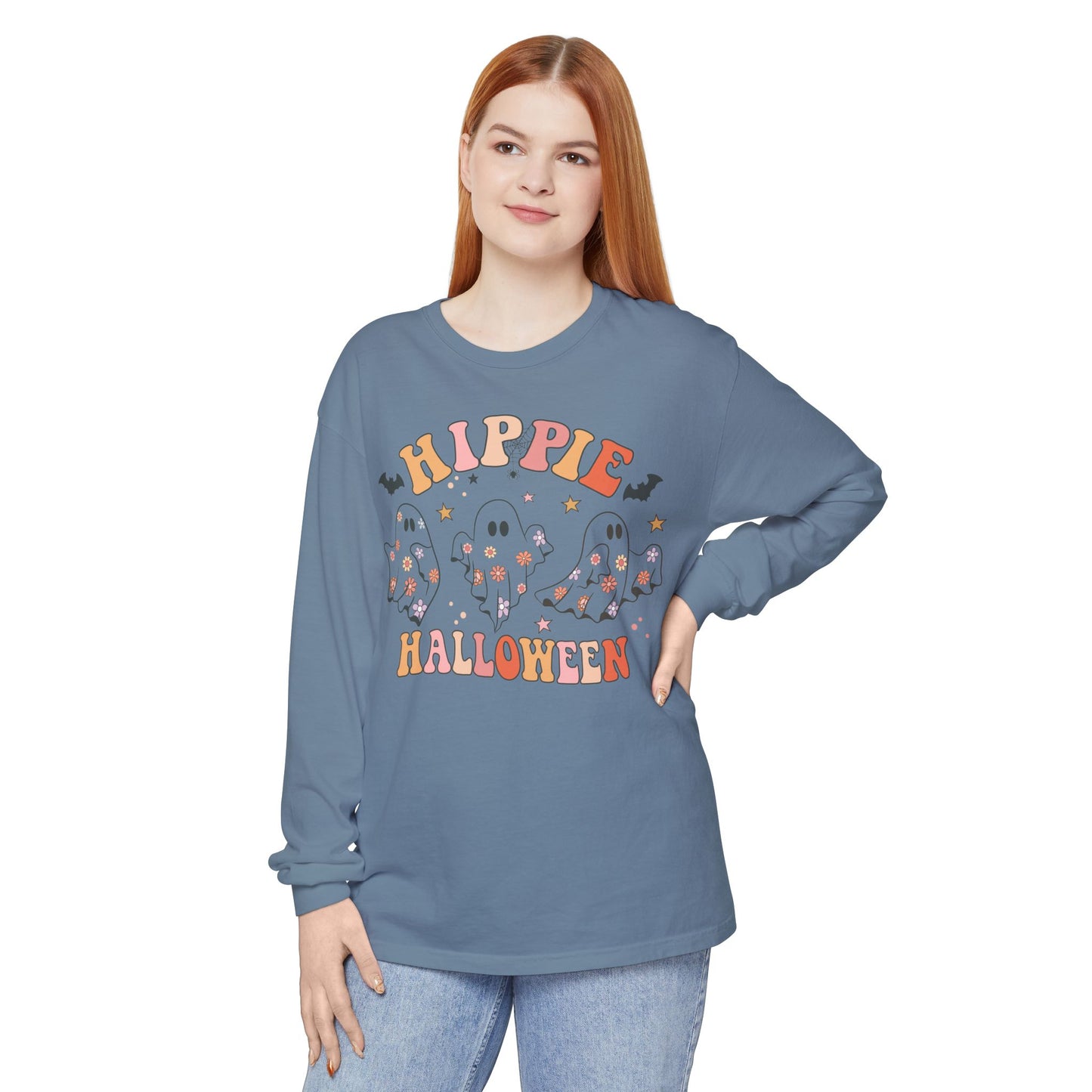 Hippie Ghosts Halloween Long Sleeve T-Shirt, Spooky Casual Wear, Fall Fashion, Halloween Party Tee, Gift for Ghost Lovers