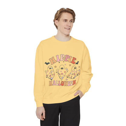 Hippie Halloween Sweatshirt - Cozy Unisex Garment-Dyed Pullover, Perfect for Fall Celebrations, Halloween Parties, and Casual Wear, [...]