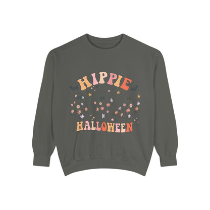 Hippie Halloween Sweatshirt - Cozy Unisex Garment-Dyed Pullover, Perfect for Fall Celebrations, Halloween Parties, and Casual Wear, [...]