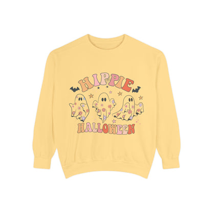 Hippie Halloween Sweatshirt - Cozy Unisex Garment-Dyed Pullover, Perfect for Fall Celebrations, Halloween Parties, and Casual Wear, [...]