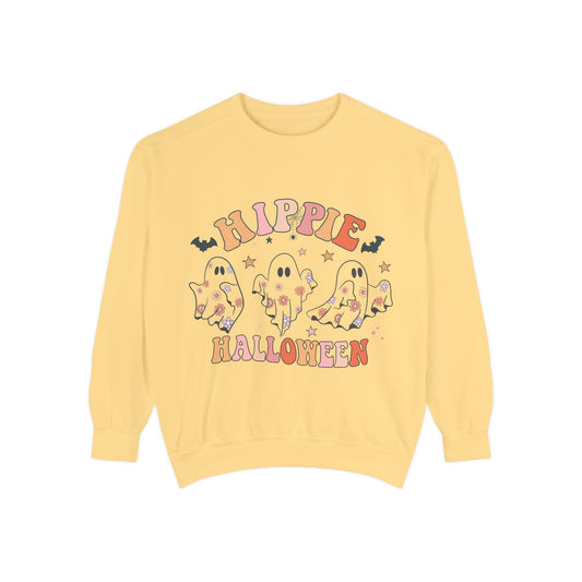 Hippie Halloween Sweatshirt - Cozy Unisex Garment-Dyed Pullover, Perfect for Fall Celebrations, Halloween Parties, and Casual Wear, [...]