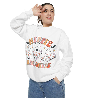 Hippie Halloween Sweatshirt - Cozy Unisex Garment-Dyed Pullover, Perfect for Fall Celebrations, Halloween Parties, and Casual Wear, [...]