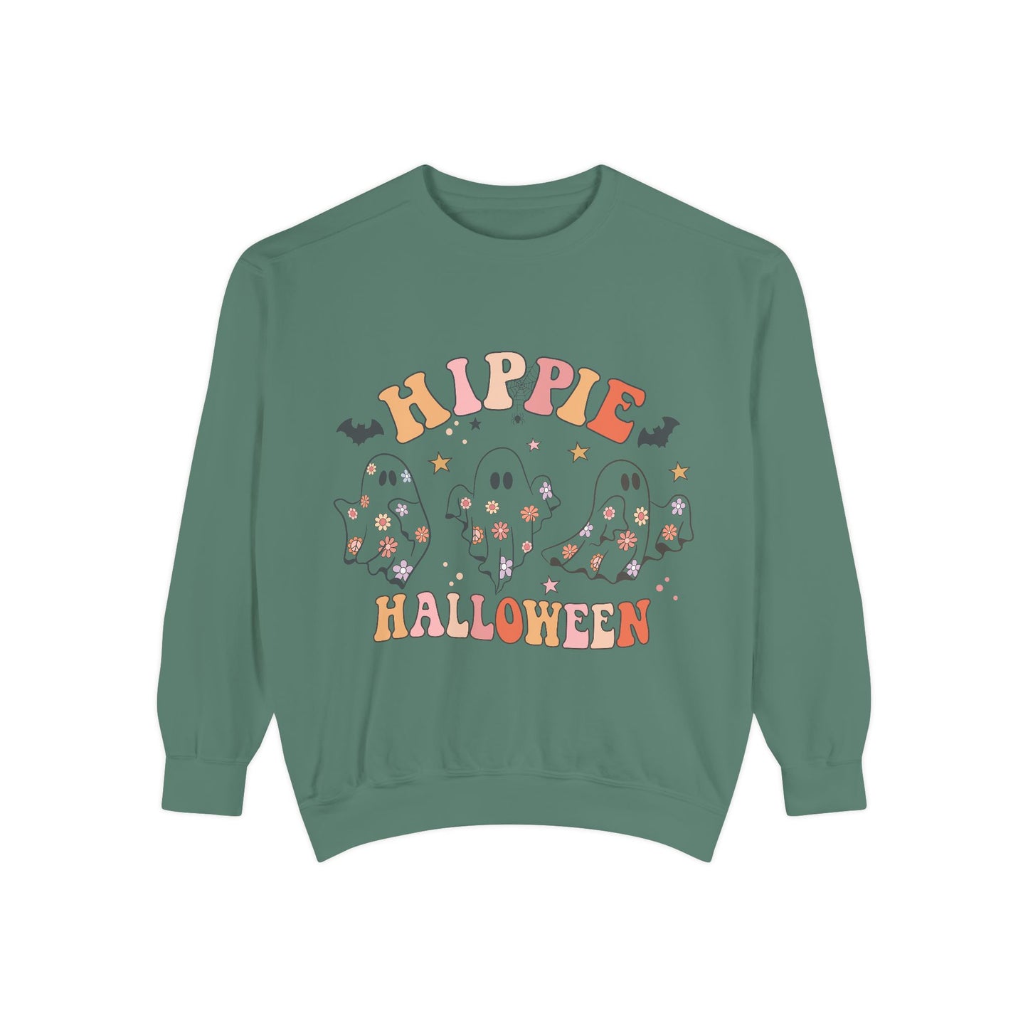 Hippie Halloween Sweatshirt - Cozy Unisex Garment-Dyed Pullover, Perfect for Fall Celebrations, Halloween Parties, and Casual Wear, [...]