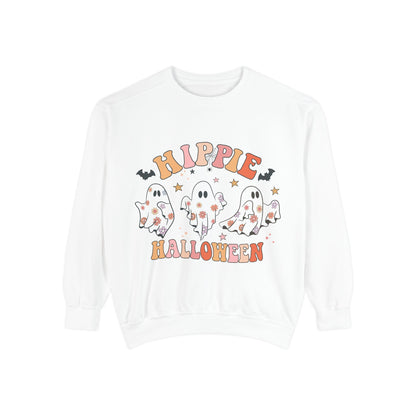 Hippie Halloween Sweatshirt - Cozy Unisex Garment-Dyed Pullover, Perfect for Fall Celebrations, Halloween Parties, and Casual Wear, [...]