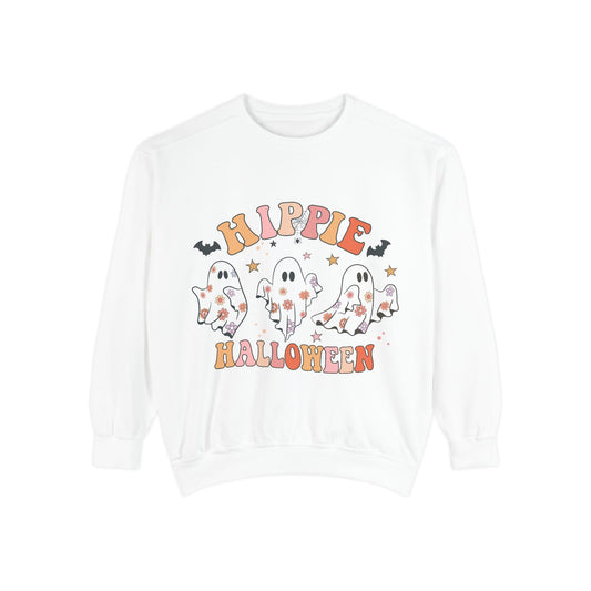 Hippie Halloween Sweatshirt - Cozy Unisex Garment-Dyed Pullover, Perfect for Fall Celebrations, Halloween Parties, and Casual Wear, [...]