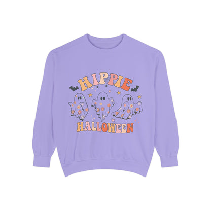 Hippie Halloween Sweatshirt - Cozy Unisex Garment-Dyed Pullover, Perfect for Fall Celebrations, Halloween Parties, and Casual Wear, [...]