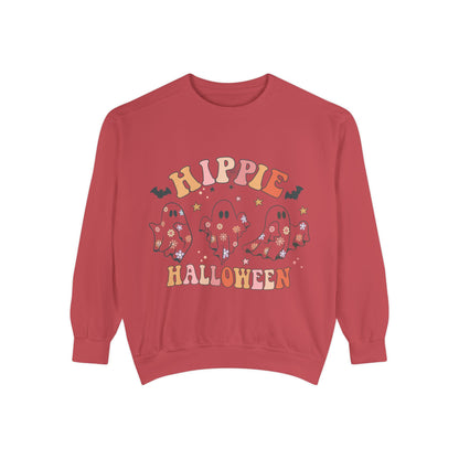 Hippie Halloween Sweatshirt - Cozy Unisex Garment-Dyed Pullover, Perfect for Fall Celebrations, Halloween Parties, and Casual Wear, [...]