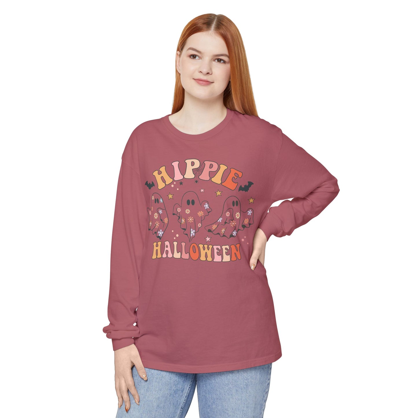 Hippie Ghosts Halloween Long Sleeve T-Shirt, Spooky Casual Wear, Fall Fashion, Halloween Party Tee, Gift for Ghost Lovers