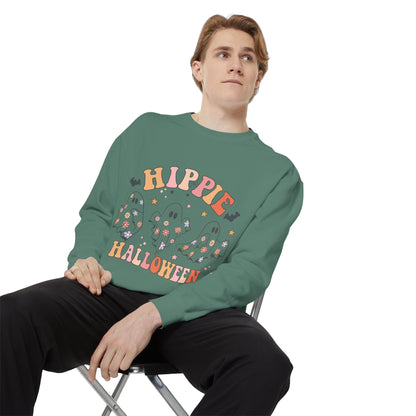Hippie Halloween Sweatshirt - Cozy Unisex Garment-Dyed Pullover, Perfect for Fall Celebrations, Halloween Parties, and Casual Wear, [...]