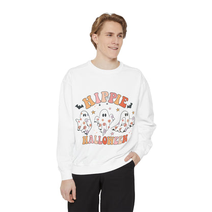 Hippie Halloween Sweatshirt - Cozy Unisex Garment-Dyed Pullover, Perfect for Fall Celebrations, Halloween Parties, and Casual Wear, [...]