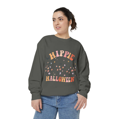 Hippie Halloween Sweatshirt - Cozy Unisex Garment-Dyed Pullover, Perfect for Fall Celebrations, Halloween Parties, and Casual Wear, [...]