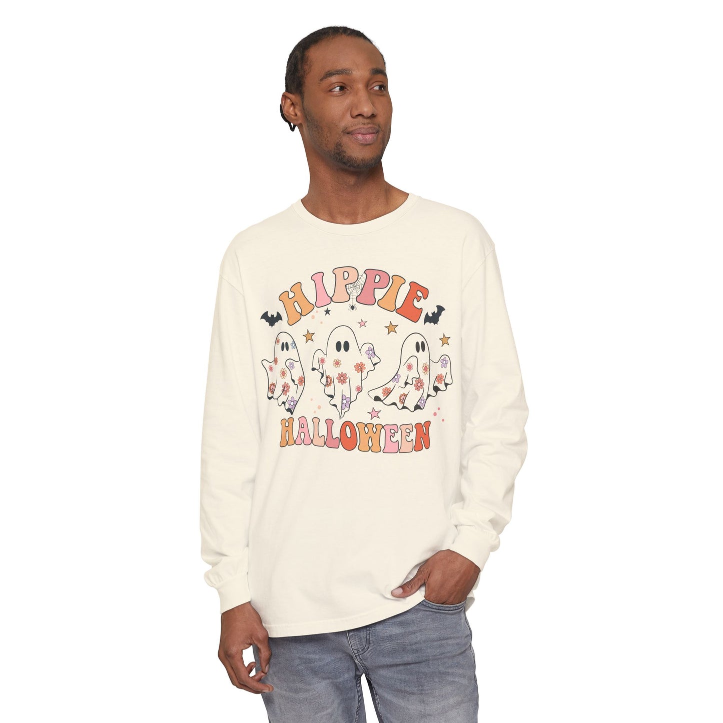 Hippie Ghosts Halloween Long Sleeve T-Shirt, Spooky Casual Wear, Fall Fashion, Halloween Party Tee, Gift for Ghost Lovers